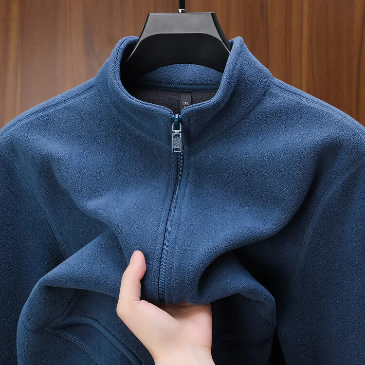 

Fce Lined Zipper Cardigan Thiened Autumn Winter Men's Jaet Easy Care Straight Hemline Long Sve Stand Collar Outerwear