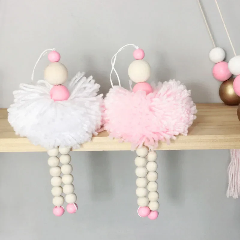 Ballet Dancer Hanging Decoration Nursery Baby Tent Ornament Wooden Beads Girl Room Decor Nordic Photography Props Ornaments