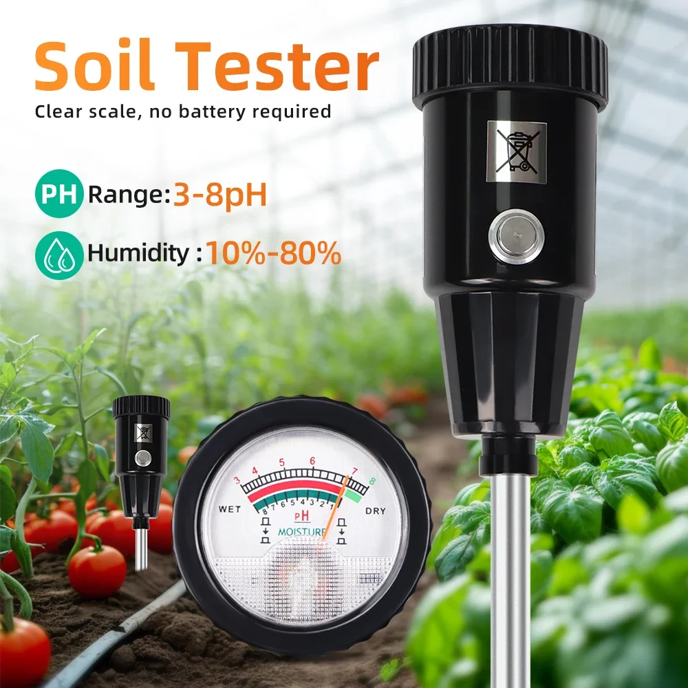 

Handheld 2 in 1 Soil Moisture PH Meter Acidity Humidity Tester Metal Sensor Probe No Battery Garden Tool Flowers Planting