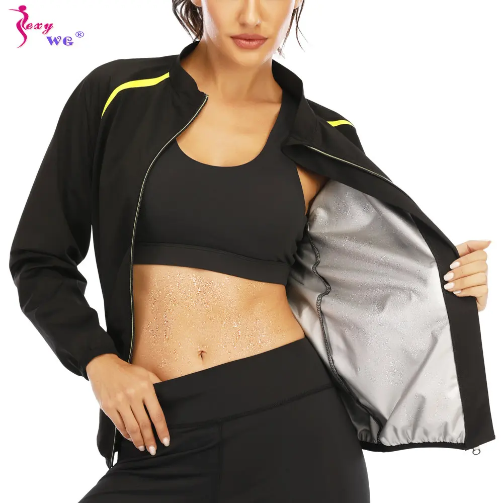 SEXYWG Women Sauna Jacket for Weight Loss Zipper Sweat Top Long Sleeve Fat Burner Body Shaper Exercise Workout Sportwear Gym