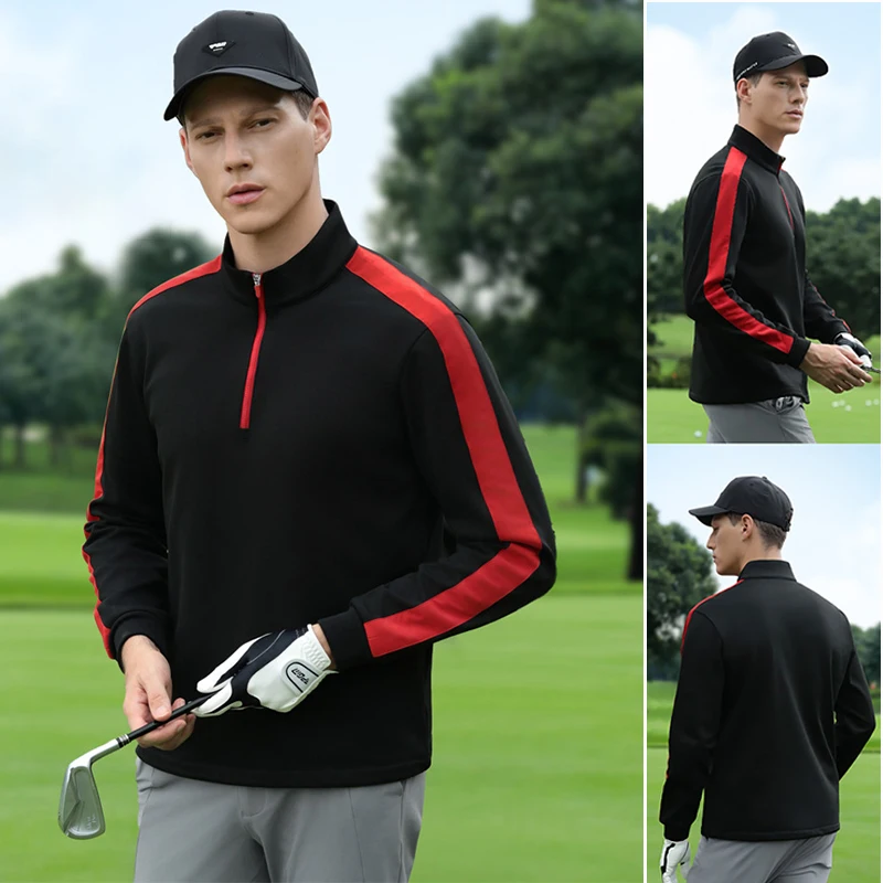 

PGM Golf Men Long Sleeve Jacket Winter Warm Thicken Velvet Coat Stand Collar Windproof Jacket for Men Contrast Color Sportswear