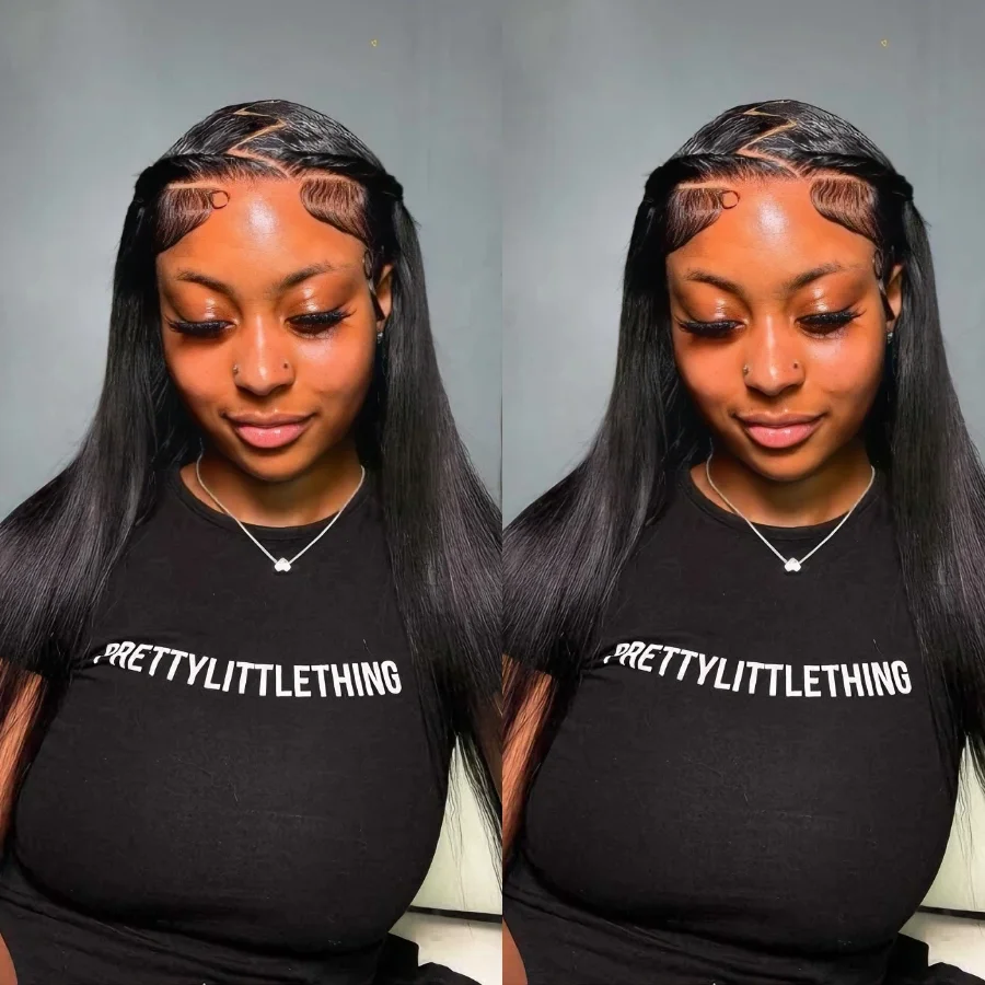 1B Human Hair Wigs 200% High Density 36 Inches Long-length 13x6 13x4 HD Transparent Lace Frontal Wig Black Bone Straight Natural Color For Women Pre Plucked Brazilian Hair