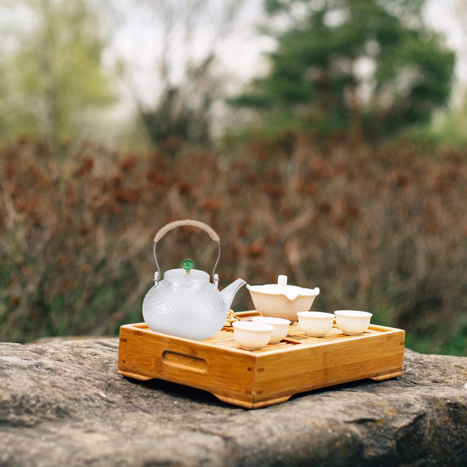 

1Pcs Hammered Copper Handle Steaming Teapot 1200Ml High Borosilicate Glass Pot Green Bead Lid Air Outlet Design