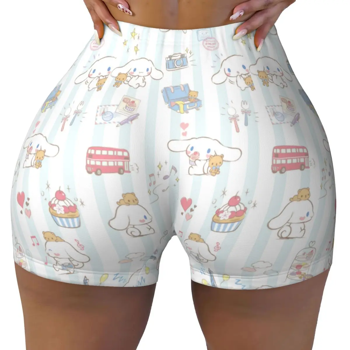 

Изготовленные на заказ байкерские шорты Cinnamoroll с героями мультфильмов для тренировок, волейбола для женщин, шорты для йоги в тренажерном зале