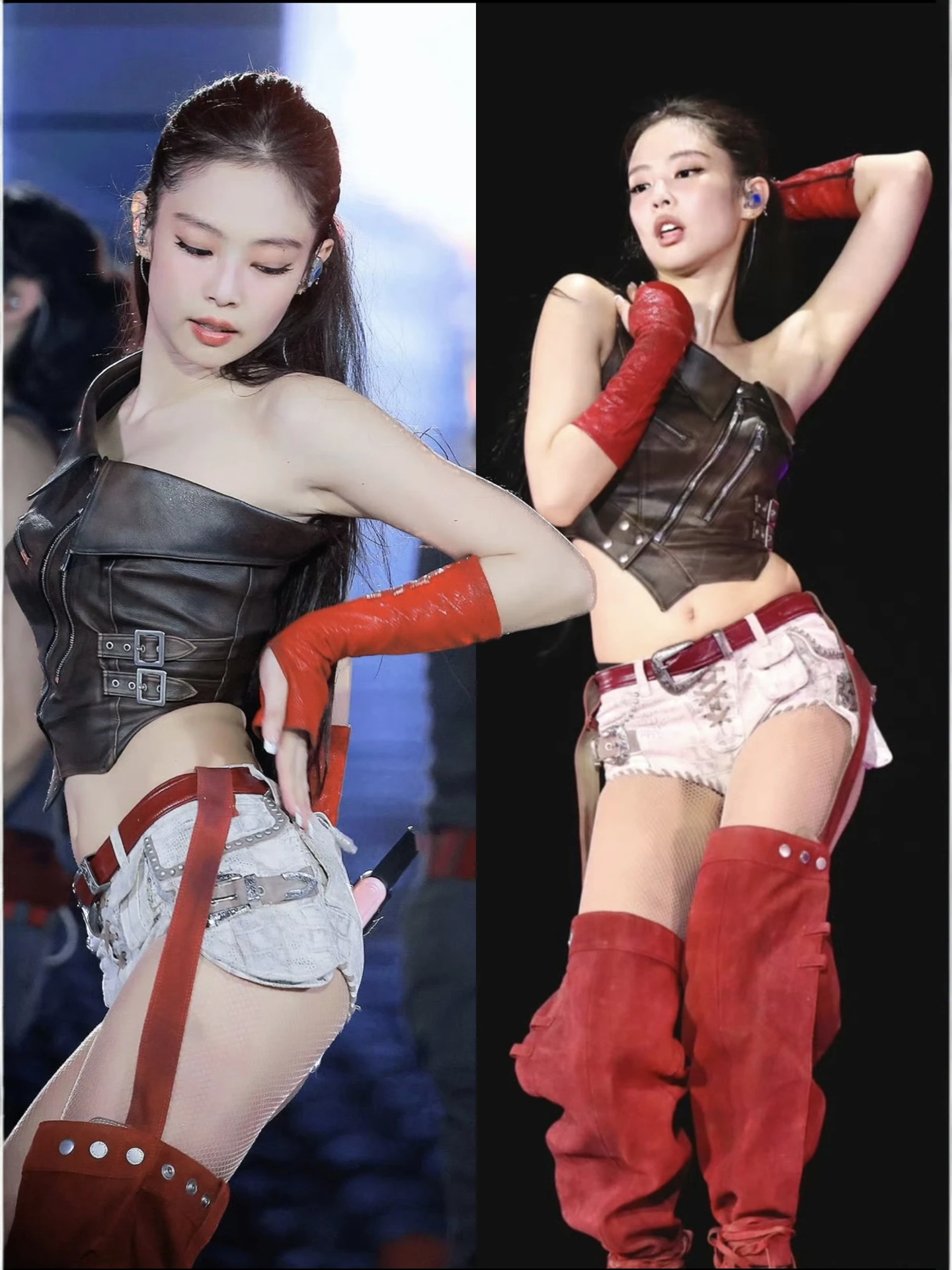 

Jennie Performance Clothes PU Leather Oblique Shoulder Vest Irregular Top Jazz Dance Performance Suit Set Women's Ethnic Costume