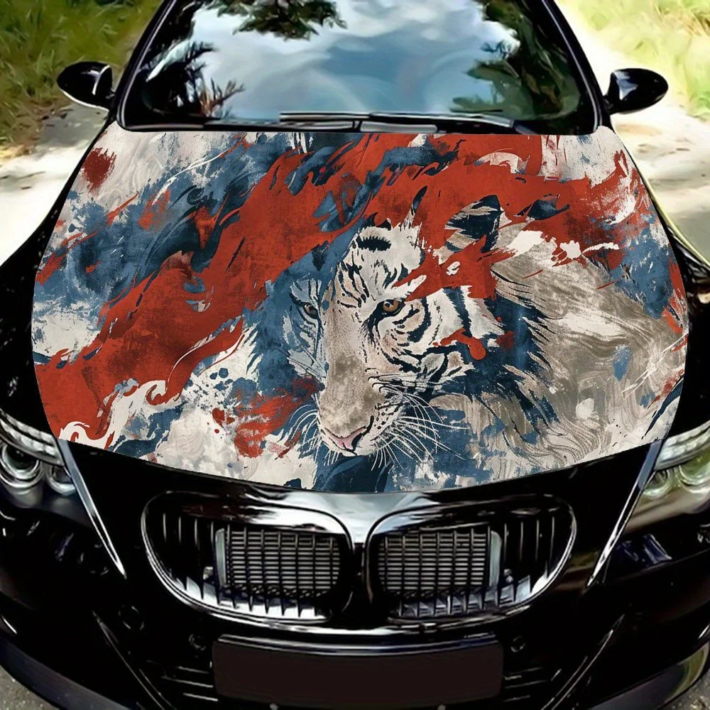 

Абстрактный стиль, синий, красный тигр, виниловая наклейка на капот автомобиля, внешняя защитная наклейка для автомобиля, водонепроницаемая самоклеящаяся наклейка для кузова автомобиля