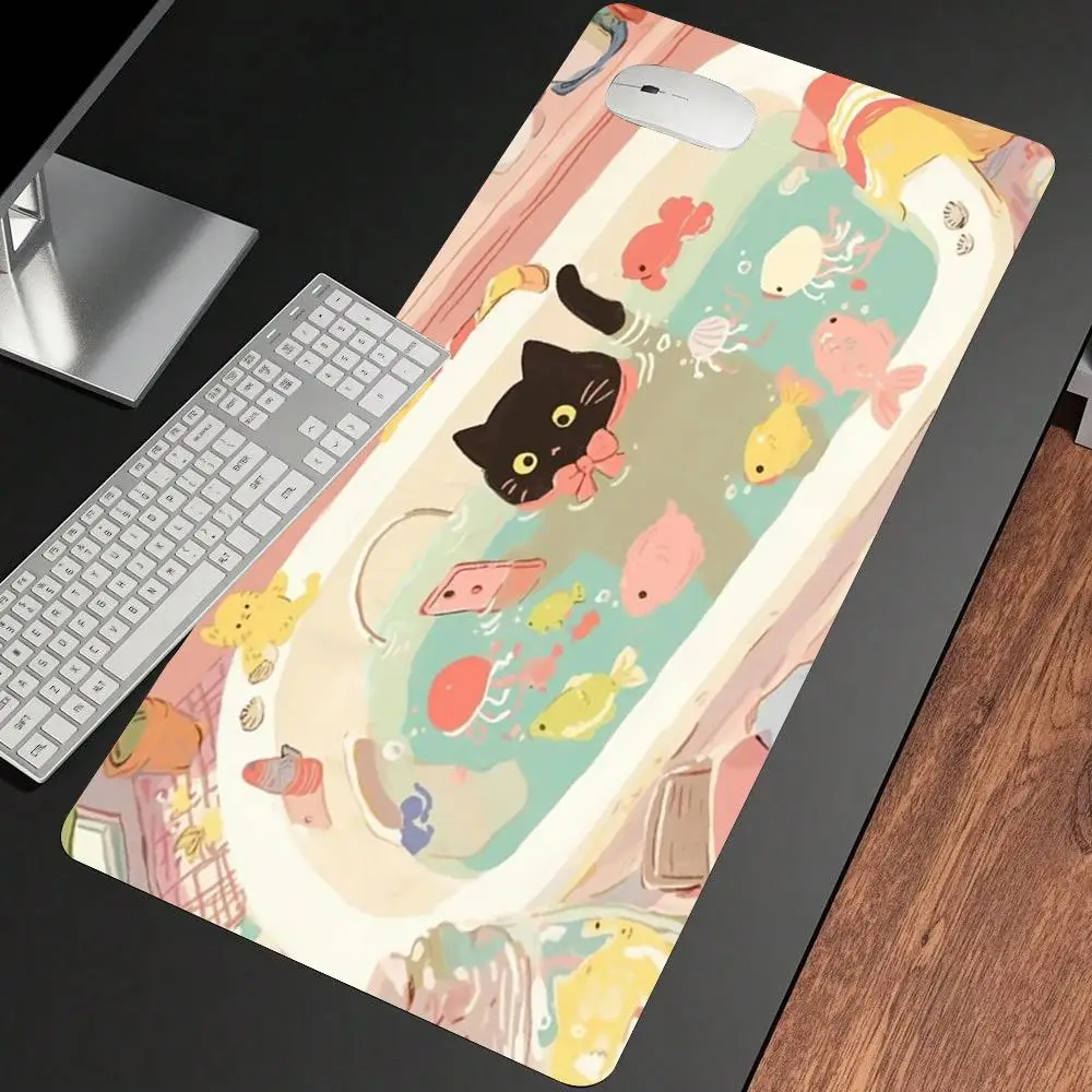 

XXL cute cat bathing mousepad thickened lock edge game pad rubber non-slip computer office desktop decorative PC keyboard pads