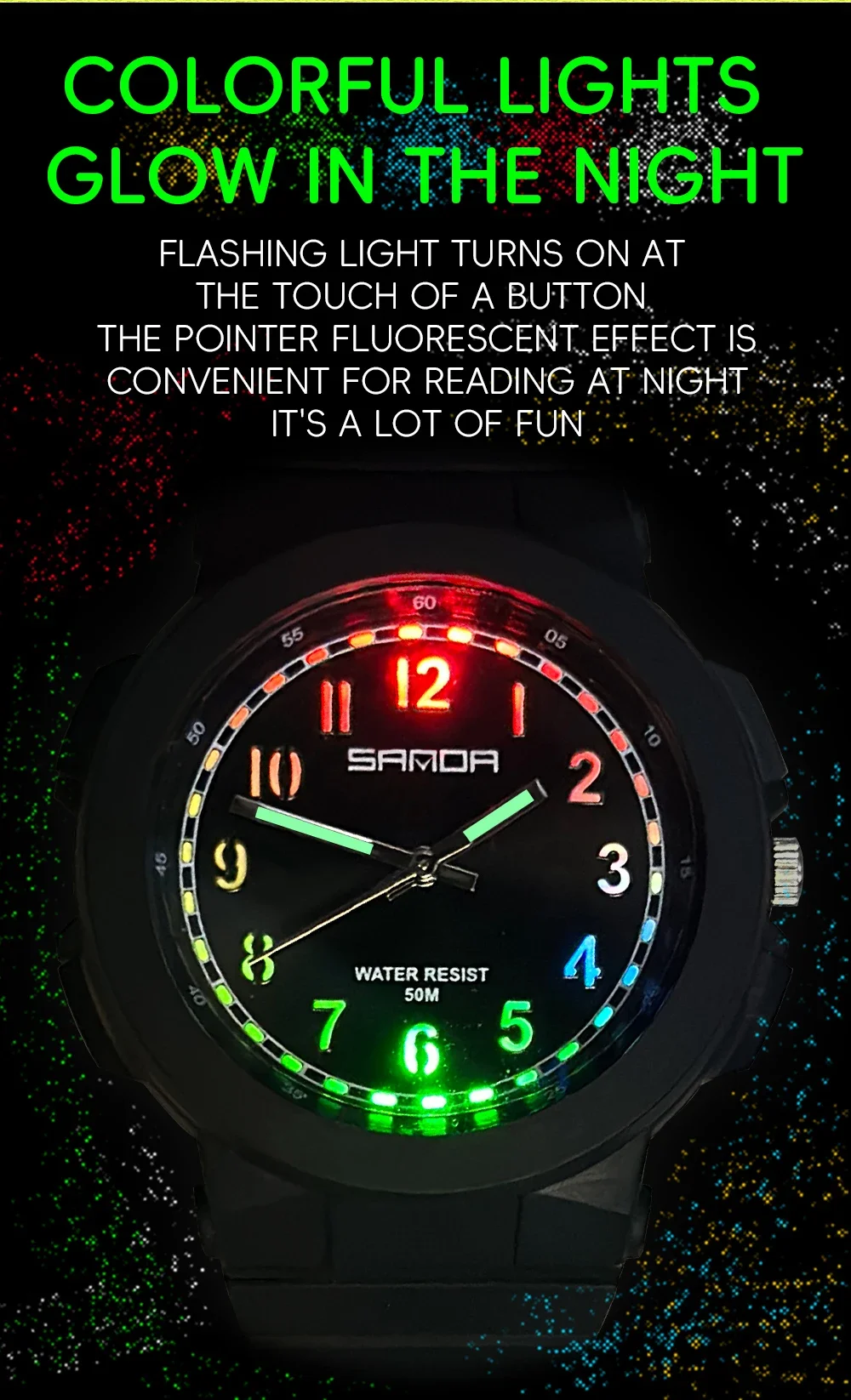 Sanda-reloj electrónico de cuarzo para niños y niñas, accesorio de pulsera resistente al agua con iluminación colorida, moda superventas, 6194