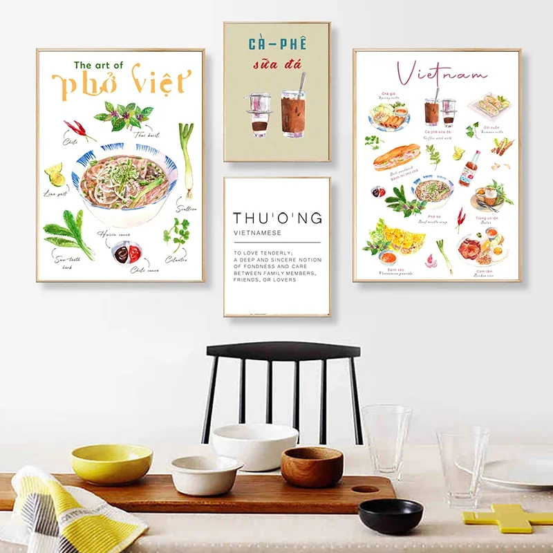 Vietnam Food Coffee Pho Poster Kunstdruck Thu'o'ng Definition Poster Küche Asiatische Küche Leinwandgemälde Raumdekoration