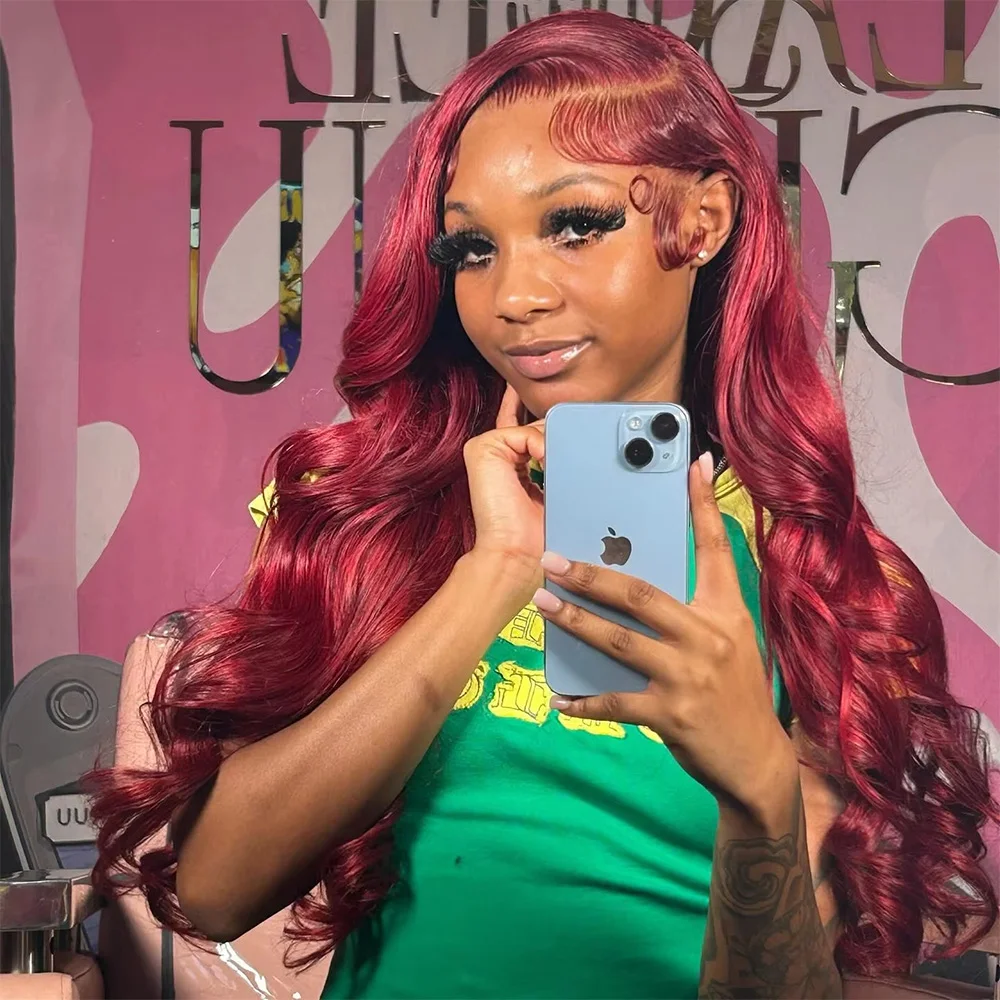 

200% Density Burgundy 13x6 Hd Lace Frontal 99J Human Hair Wig Body Wave 13x4 Lace Front 40 46 Inches Brazilian Colored Red Wigs