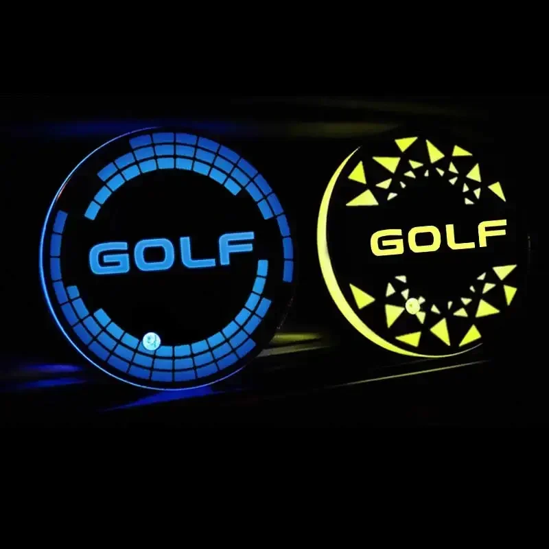 7 Colorful LED Cup Mat Pad for GOLF Logo USB Charging Car Drinks Holders Intelligent Water Coaster Decor Light Accessories