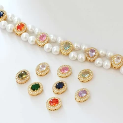 2 Piece New 14K Copper Clad Gold Inlaid Color Zirconia Elliptical Spacer Bead Beads Handmade DIY Jewelry Accessories Material
