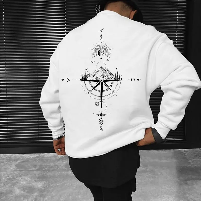 Sun Moon Star Ocean Print Y2k Sweatshirts for Men | Winter & Autumn Long Sleeve Crew Neck Casual Pullover Sweatshirt Unisex