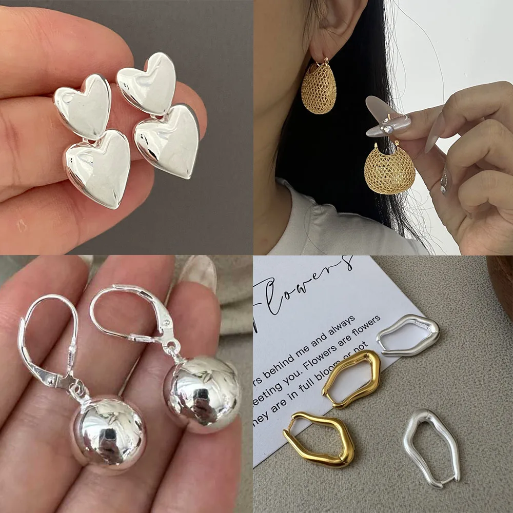 925 Sterling Silver Earrings For Women Trendy Simple Double Heart Earring Jewelry Prevent Allergy Party Christmas Accessories