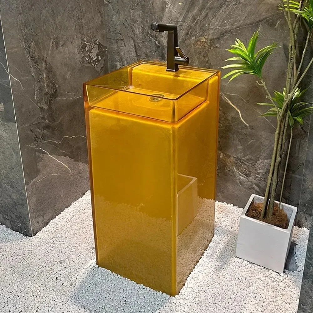 

exquisite craftsmanship Transparent yellow square integrated floor-to-ceiling washbasin balcony outdoor home hotel column basin