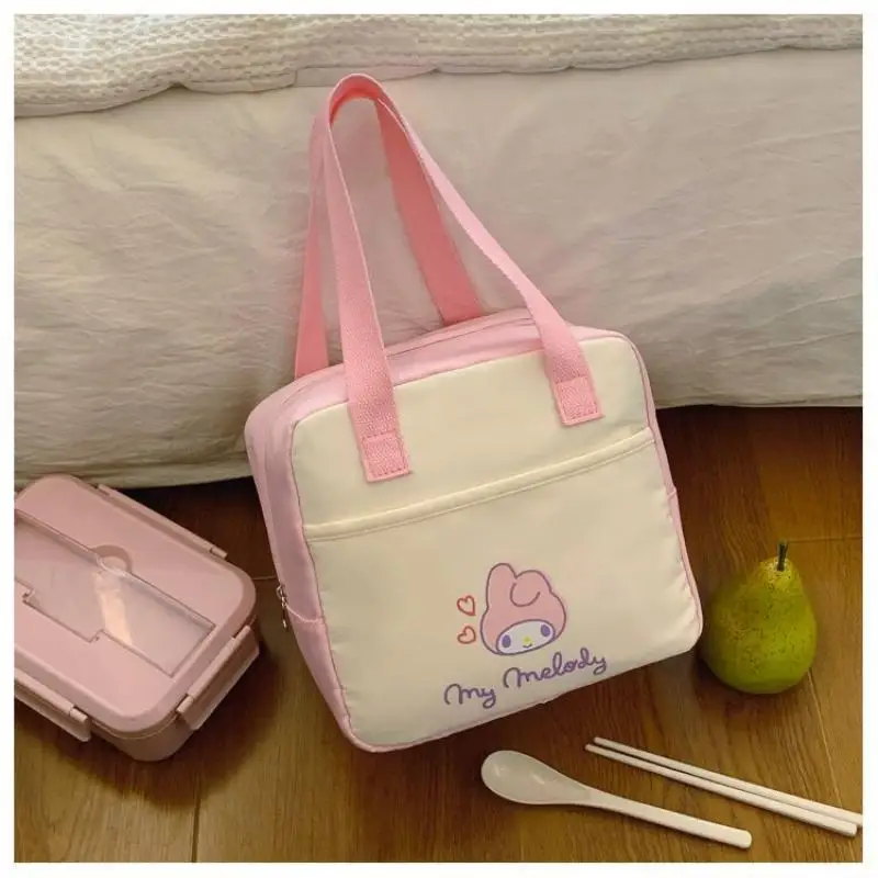 Borsa per il pranzo per studenti Sanrio Hello Kitty Kuromi Office Worker Cartoon Borsa termica Bento portatile impermeabile Picnic Party Kawaii