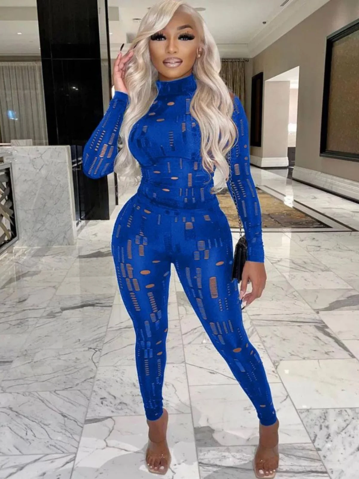 

Faion Knitted Hole Two Piece Set Casual Long Sve round Ne Polyester Long Pants for Women 8-25 Years Old Spring Season