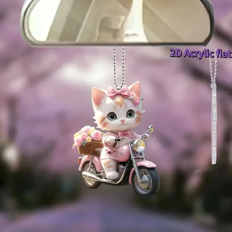 Creative Acrylic Flat 2D Cute Cat Pendant Auto Interior Car Pendant Interior Rearview Mirrors Ornament Car Decoration