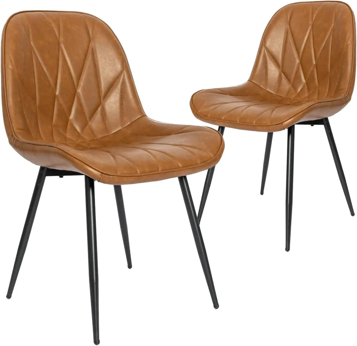 Canglong Brown Dining Chairs Set Of 2, Modern Upholstered Kintchen Room Chairs In Pu Leather Cushion Seat & Comfy Back With