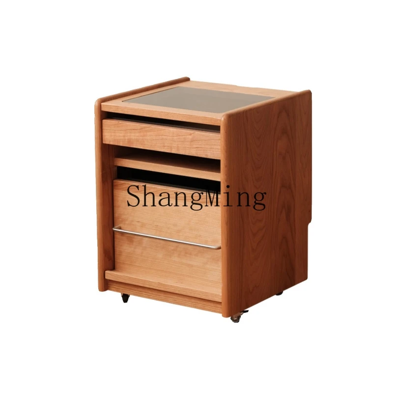 

FG very narrow bedside table small cherry wood furniture removable storage cabinet