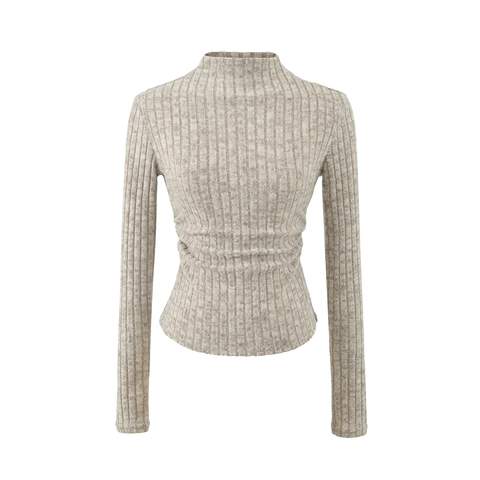 

Новый модный стильный свитер с полувысоким воротником, приталенный, с рюшами на талии, из ребристой ткани с начесом, с длинными рукавами, однотонный, для женщин 9P11