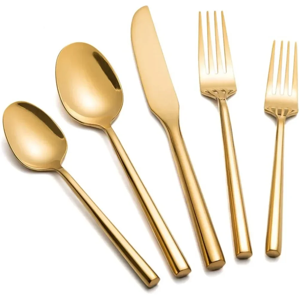 

Gold Silverware Set Flatware Set Stainless Steel Cutlery Set 40 Pieces Hexagon Handle Home Kitchen Daily Use Service for 8 Spoon