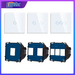 Bingoelec UK EU RU Standard Pearl Crystal Glass 86mm 158mm Single Panel White Wall Touch Switch Base 1/2way DIY Part