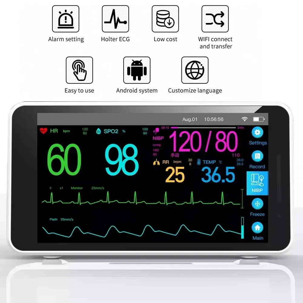 Portable 5.5-inch Touch Screen Patient Monitor Human/Vet/Newborn Use 6-Parameter Vital Signs Monitor