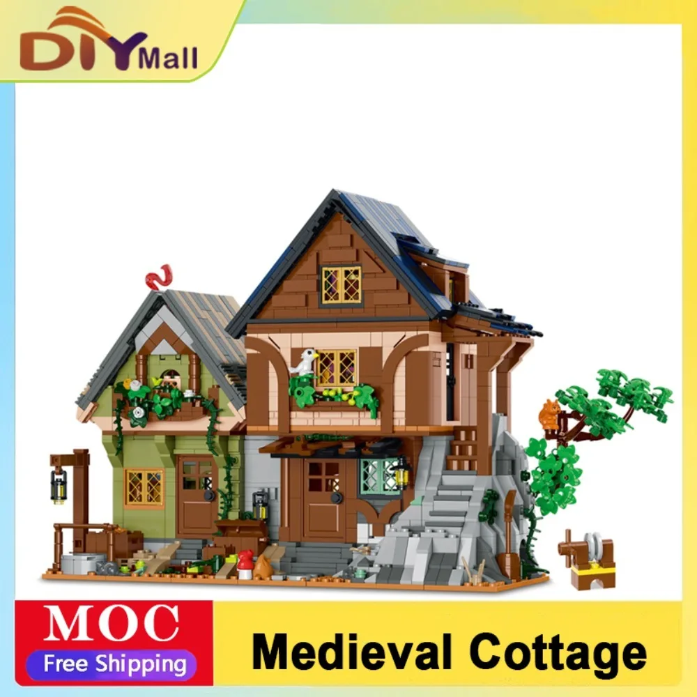 Ensemble de blocs de construction de cabane secrète médiévale, 2225 pièces, Kit de modèle d'architecture de chalet modulaire avec lumière LED pour adulte et enfant, cadeau créatif