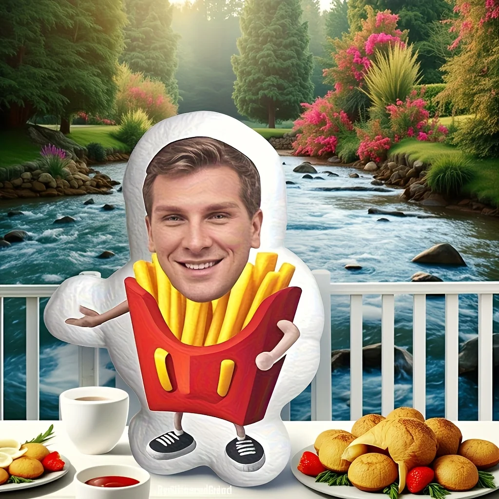 A Customizable Cute Fries Avatar Pillow, Suitable for Living Rooms, Sofas, And Beds - a Multifunctional Decorative Photo Cushion