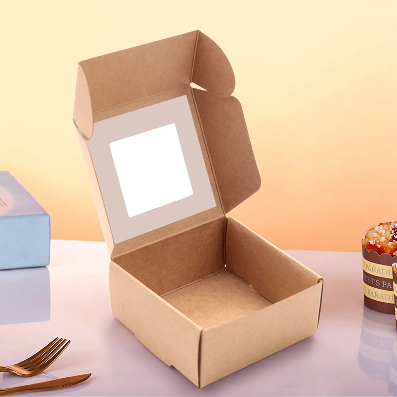 

container 50 Pieces Mini Kraft Paper Box with Window Present Packaging Box Treat Box