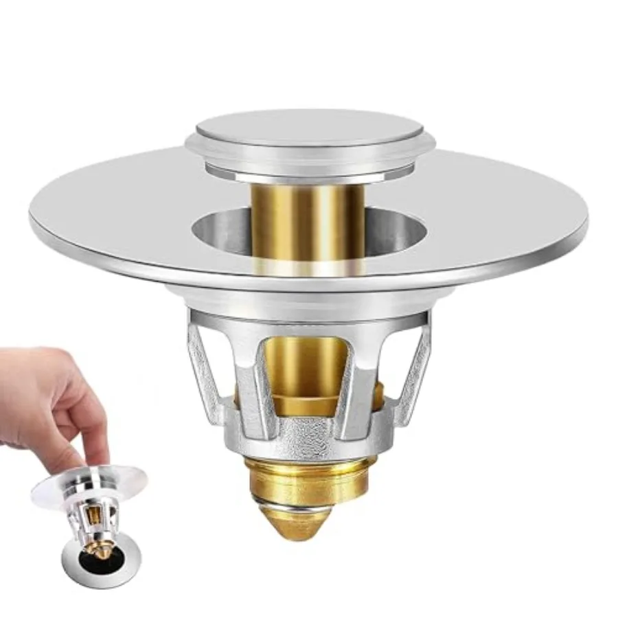 

Universal Bathroom Sink Stopper - Upgraded Pop up Drain Strainer with Hair Catcher, Fits 1.1-1.5 Inch U.S. Standard Drain Holes