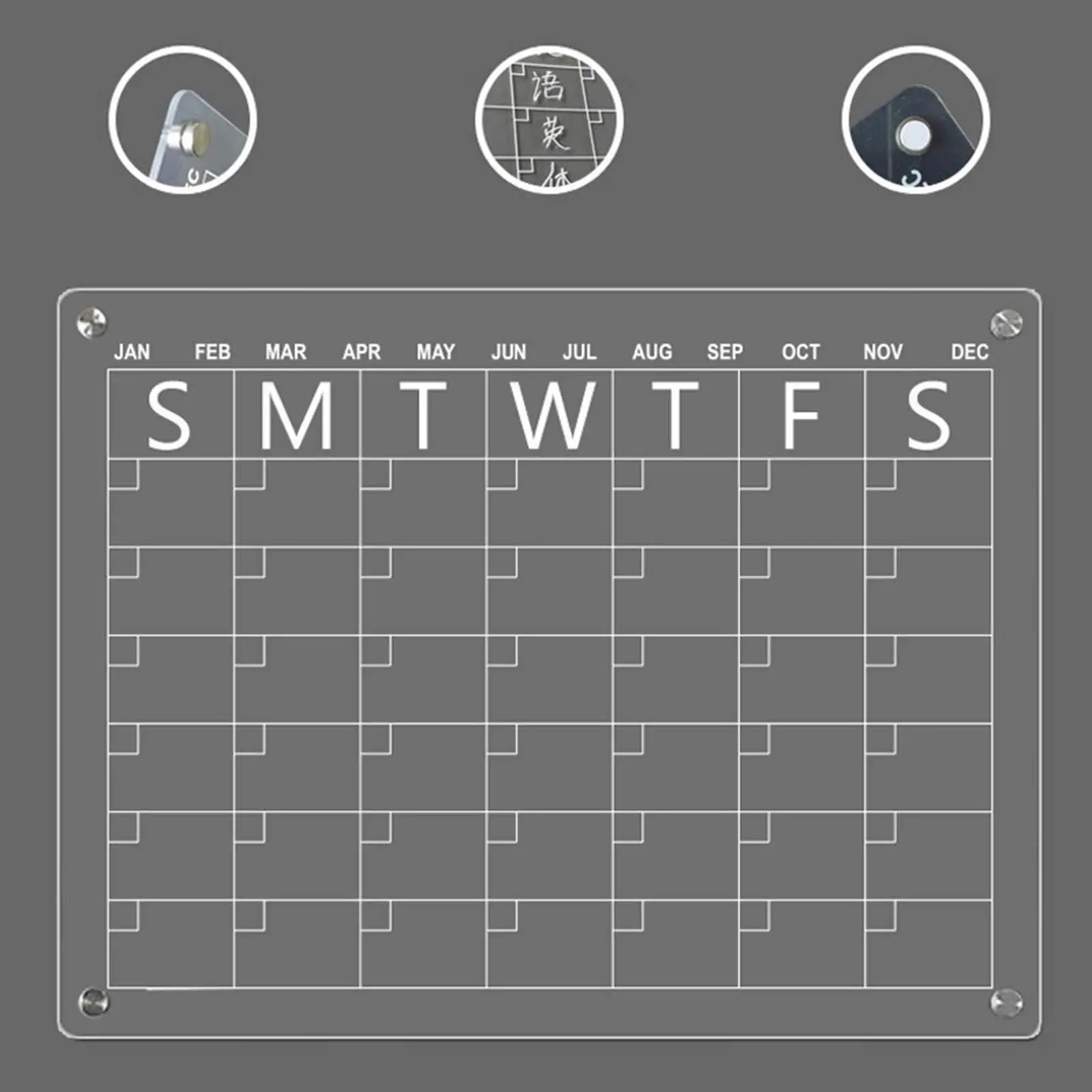 Kalender magnetik untuk kulkas dapat digunakan kembali akrilik kalender Memo pengingat dengan