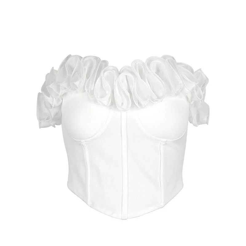 

BKLD 2025 Slash Collar Solid Backless 3D Decorative Pleated Tops Skinny Summer Women Elegant Y2K Outfits Birthday Party Festival