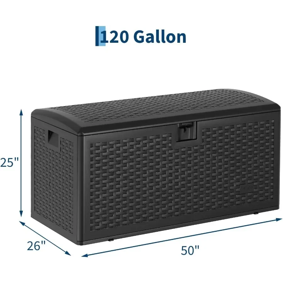 Waterproof Large Resin Deck Box Indoor Outdoor, Lockable Storage Container for Patio Furniture Tools, Waterproof Deck Box with
