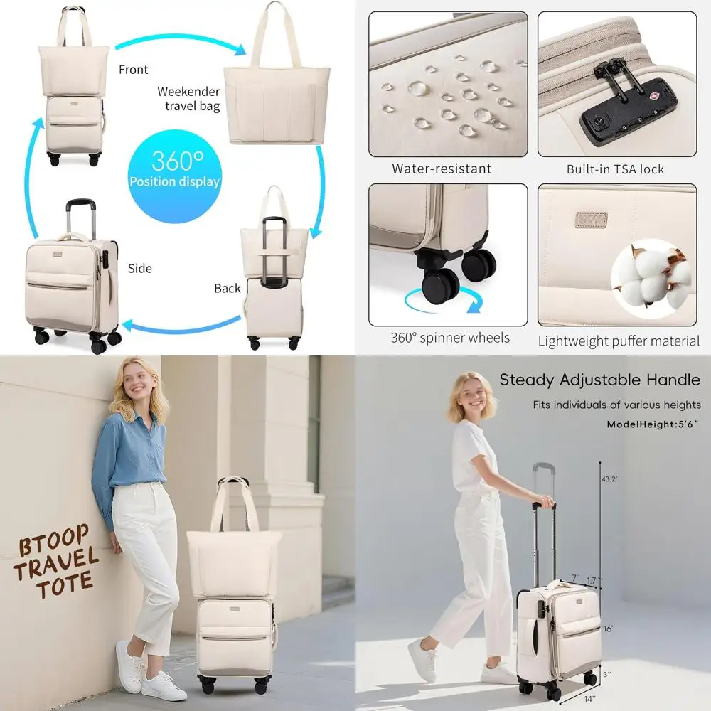 

16 Airline-Approved Carry-On Suitcase Set with TSA Lock, Spinner Wheels, & Tote Bag - Lightweight Soft Luggage in Khaki