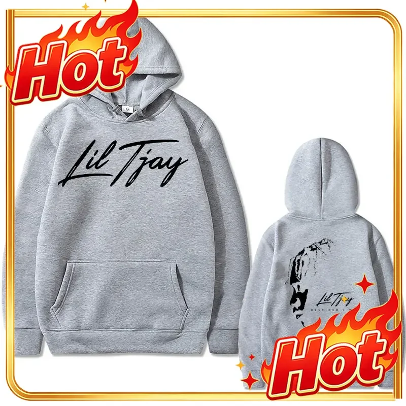 Rapper Lil Tjay Destined 2 Win Double Sided Print Hoodie Man Black Cotton Sweatshirt Men Women Fashion Oversized Hip Hop Hoodies