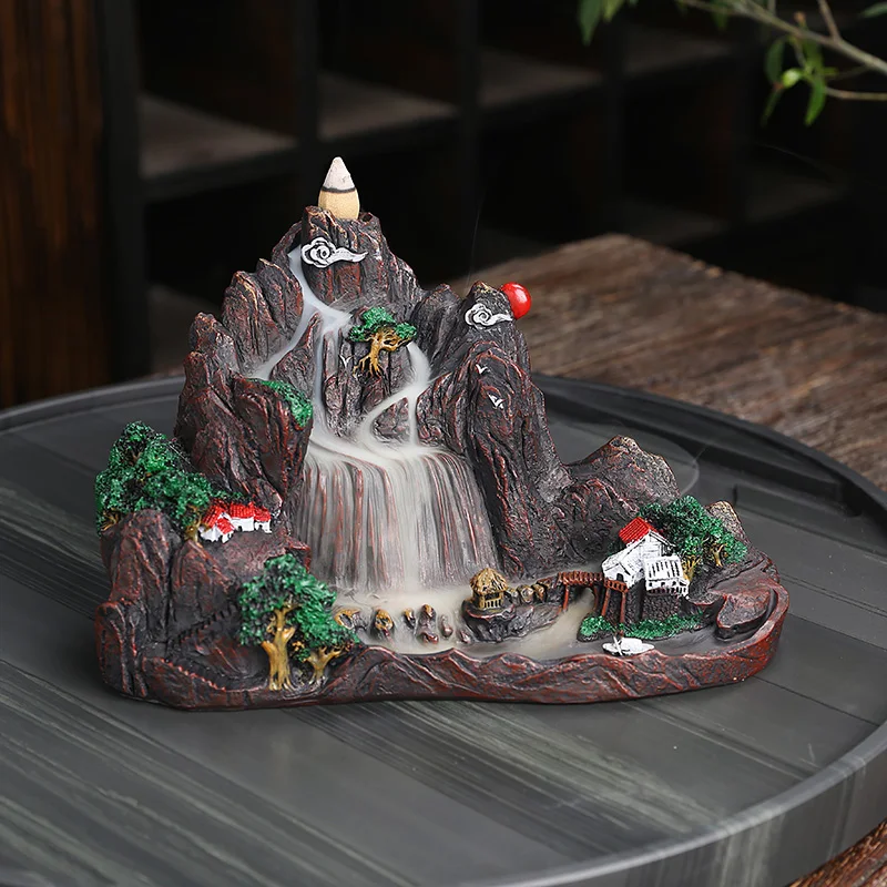Resin Alpine Flowing Water Aromatherapy Furnace Ornamental Sandalwood Creative Rockery Backflow Incense Furnace, Home Decor, 1Pc