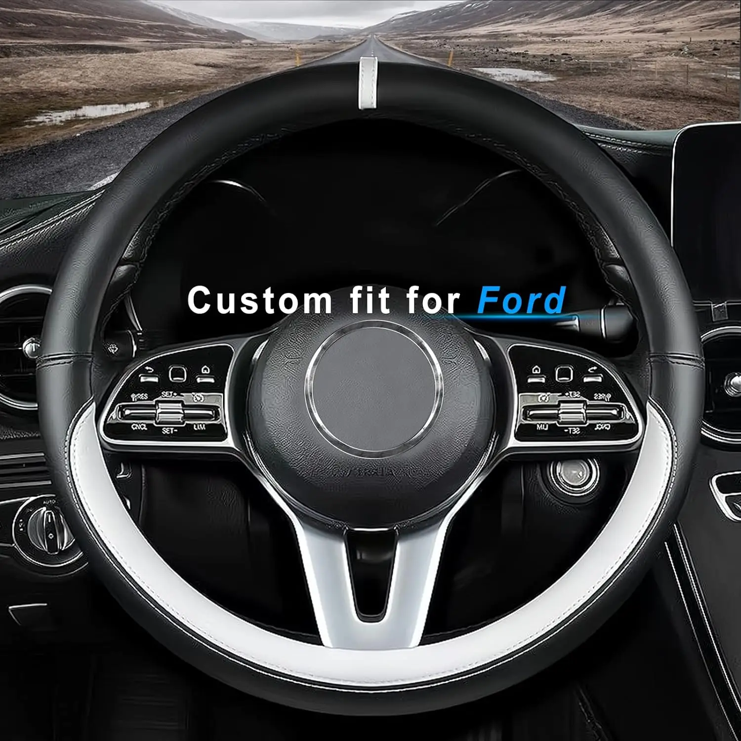 Custom Fit for Ford Car Steering Wheel Cover, Nappa Leather, Non-Slip, Designed for Ford Interior Accessories