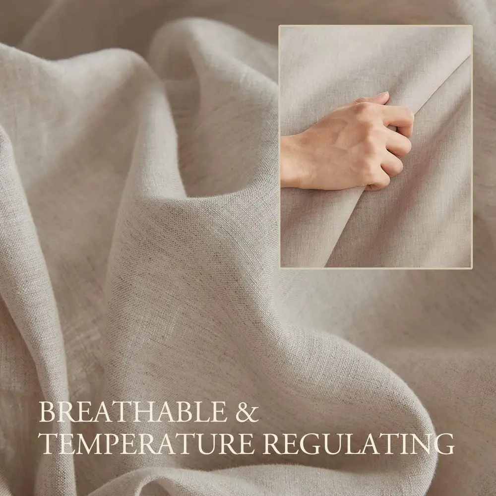 Leinen-Bettbezug-Set, 3-teilig, natürliches französisches Flachs-Leinen, King-Size-Größe 90 x 104, Eckbänder und Reißverschluss, weich, atmungsaktiv, langlebig