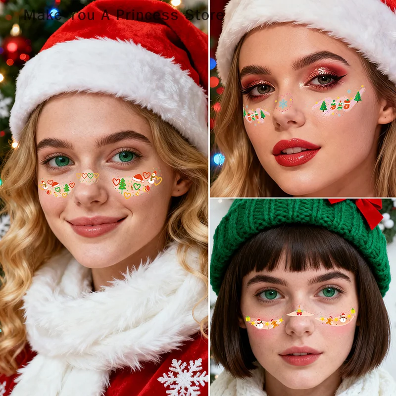 لطيف عيد الميلاد ثلج الوجه ملصقات ركن عيون المؤقتة هيئة الفن الوشم ذاتية اللصق الحلو الملونة اكسسوارات الحفلات #3