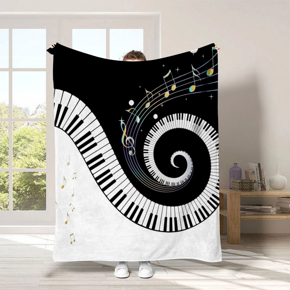 Wavy Piano Keys Floating Music Staff Symbol Throw Blanket for Dorm Office Desk Nap Bedroom Break Birthday Band Friends Gift