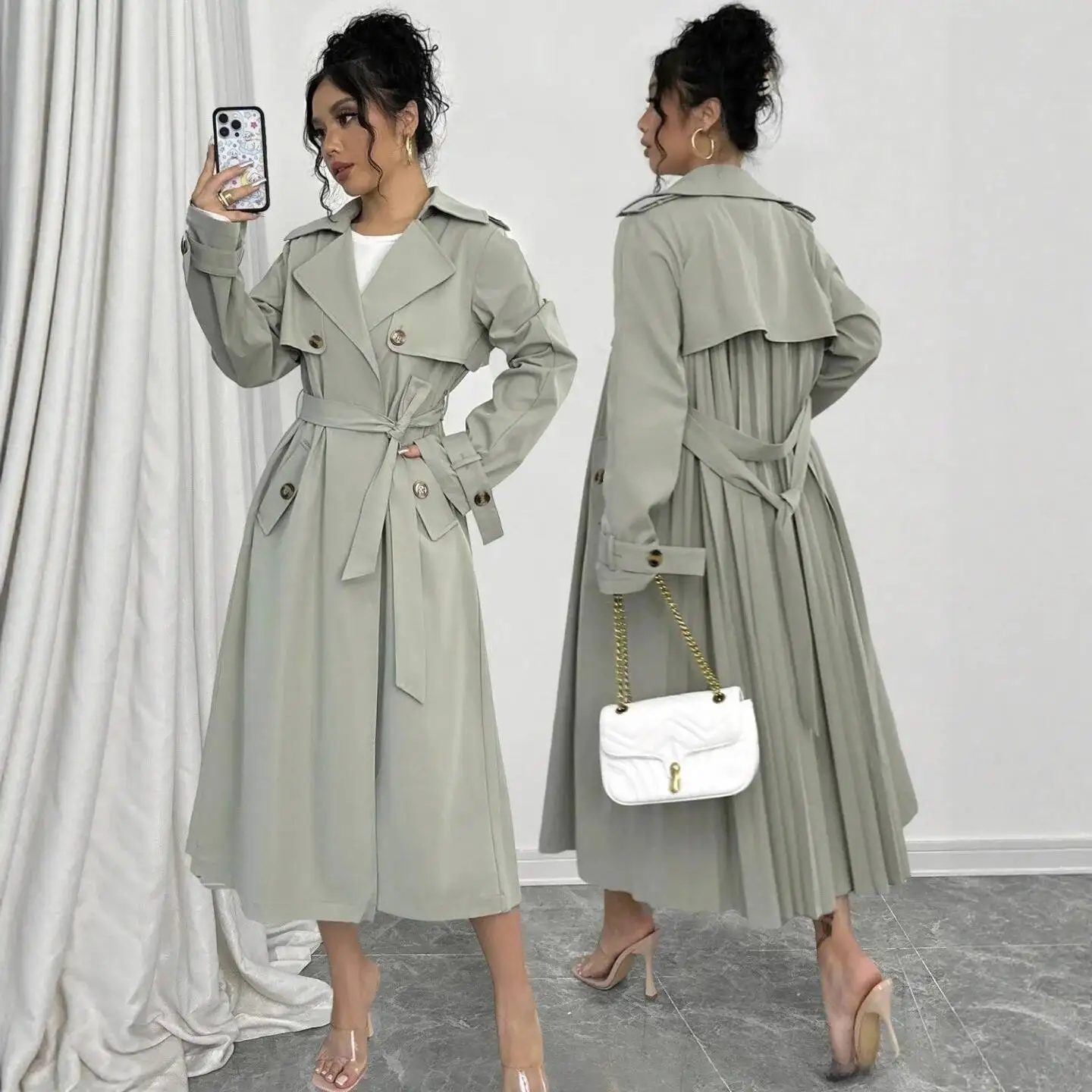 

Korean Style British Trench Coat Women 2026 Spring New Solid Color Long Jacket Womens