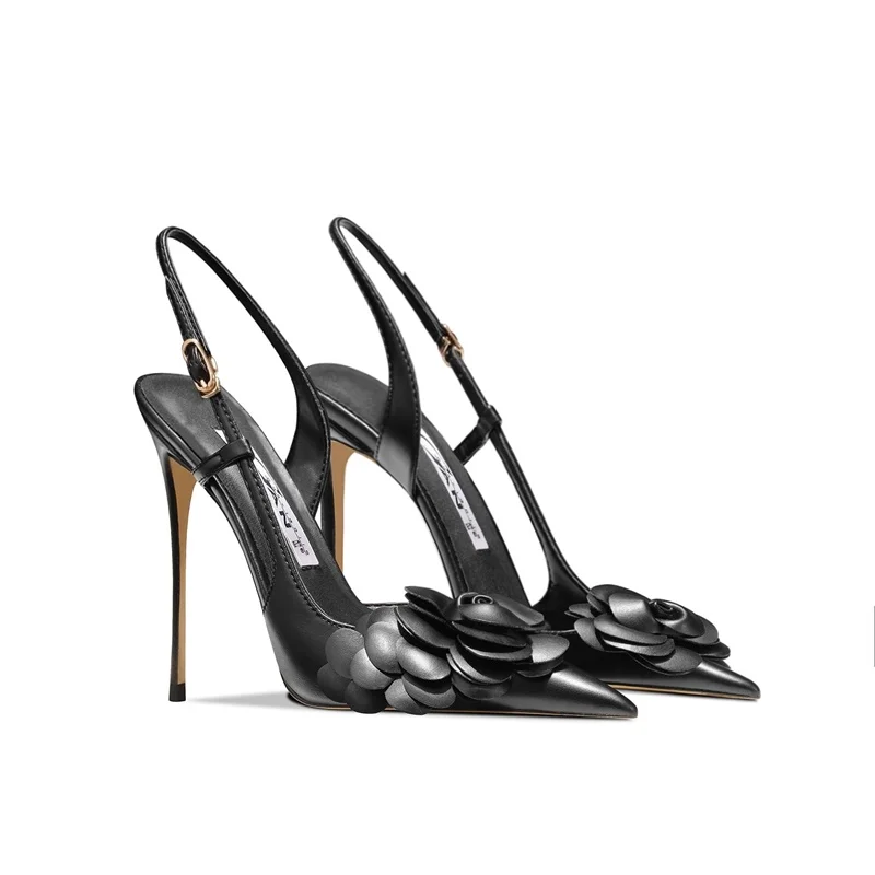 

Тонкие босоножки на высоком каблуке, весенне-летние новые остроконечные кожаные свадебные туфли с камелией, банкетные женские туфли большого размера, маленького размера