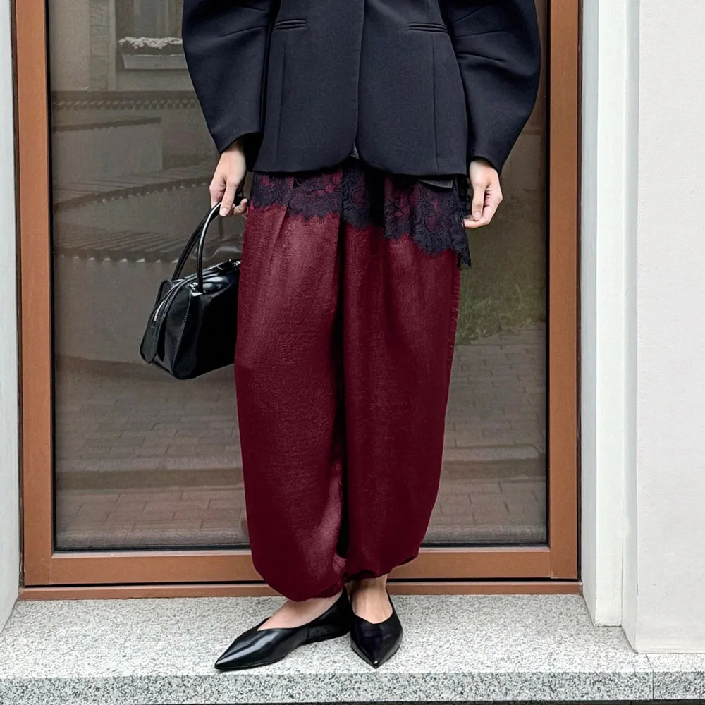 

Fashion Loose Satin Lantern Pants High Waist Elegant High Waist Trousers Elastic Long Crepe Loose Bloomers Women