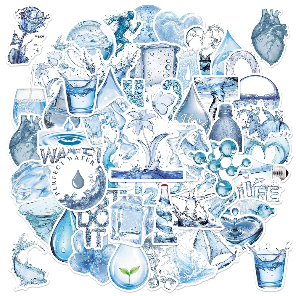10/30/50pcs INS Style Blue Element Cartoon Stickers Decorative Tumbler Scrapbook Car Art Aesthetic Water Drop Waterproof Decal