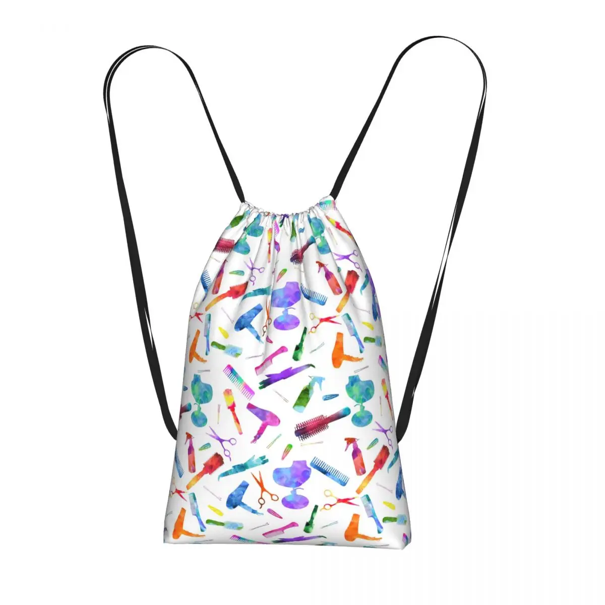 Hairstylist Scissors Comb Brush Pattern Backpacks Fashion Drawstring Bundle Pocket Storage Bag Book Bags for Man Woman School