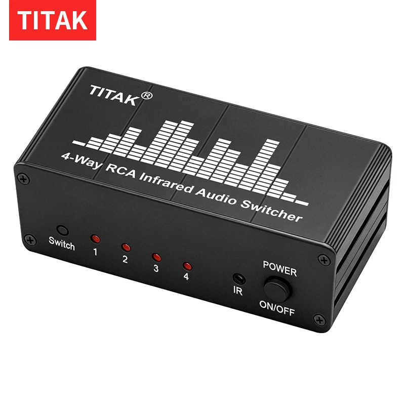 4-Way Bi-Directional RCA Stereo Audio Switcher 1-in-4-out 4-in-1-out L/R Channel Selector Box for Studio Monitor System