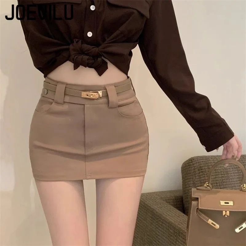 JOEVILU Women's Sexy High Waisted Skirt with Belt Vintage A-line Skirts Gothic Slim Sexy Hundred Mini Skirt Y2k Short Bottoms