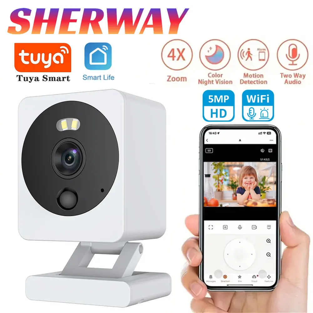 

5 МП мини IP-камера видеонаблюдения Tuya, уличная беспроводная водонепроницаемая камера CCTV с цветным ночным видением, видеоняня